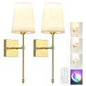 Tivkight Battery Operated Wall Sconce, 5000mAh Rechargeable Dimmable RGB Wall Sconce Set of 2 with Remote, 3 Color Temperature Indoor Battery Powered
