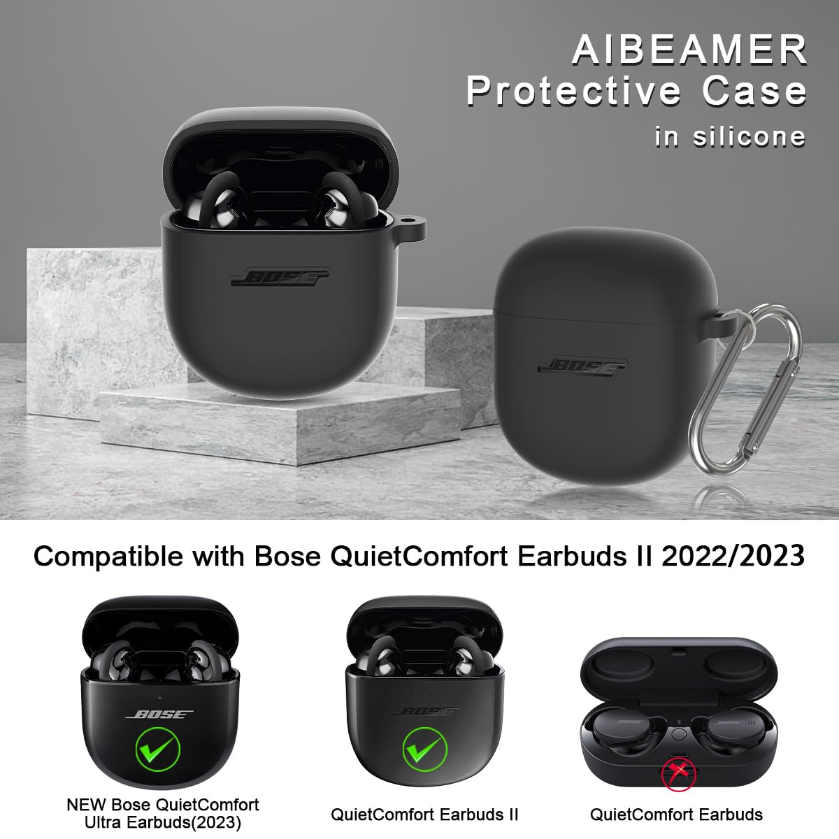 Silicone Case for Bose QuietComfort Earbuds II (2022) & QuietComfort Ultra Case (2023), Shockproof Protective Cover for Bose Earbuds Accessories