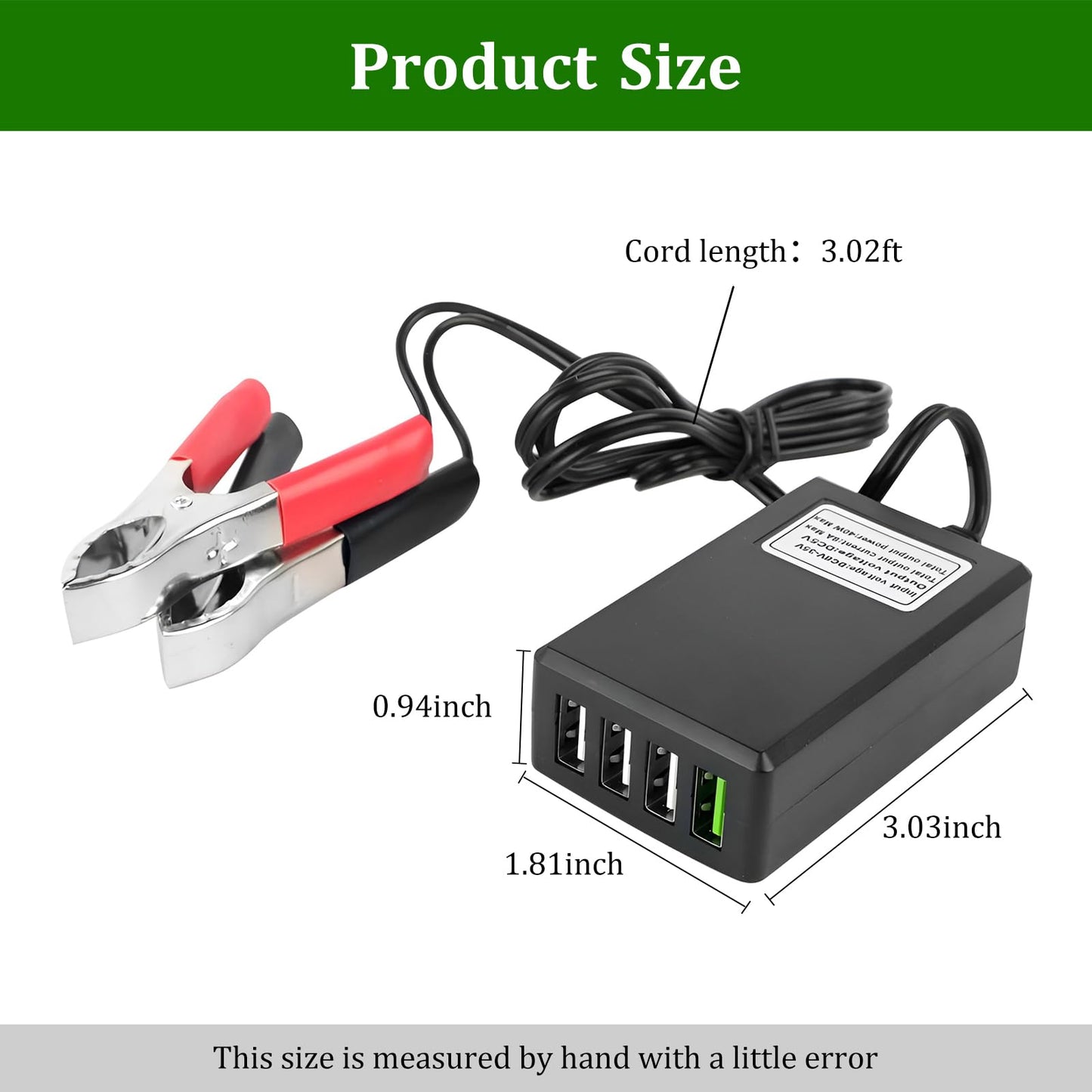 DC Converter with Battery Clip 12V 24V to 5V 8A 4-Port USB Power Adapter Charger Buck Regulator Charger, Automatically Identify 4 Ports Shunt…