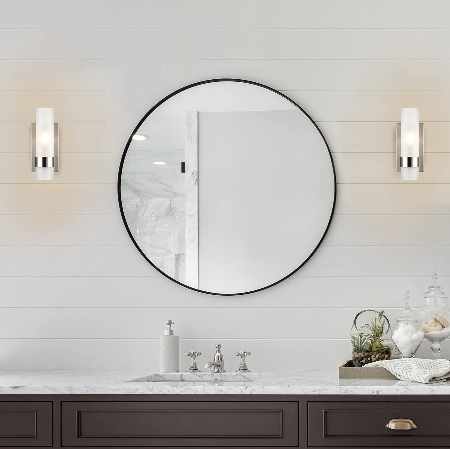 Linea di Liara Teramo Farmhouse Brushed Nickel Wall Sconce Wall Lighting Modern Bathroom Wall Sconces Wall Lights for Hallway and Bedroom Wall Sconce