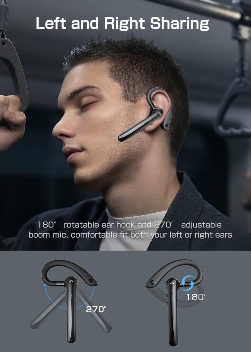 Wireless Earphone Ear-Hook Headphone Boom Mic Compatible with Samsung Galaxy S24/S23/S22/S21/Plus/Ultra, Z Flip/Z Fold 4 5 6, A14/A15/A25/A35/A54