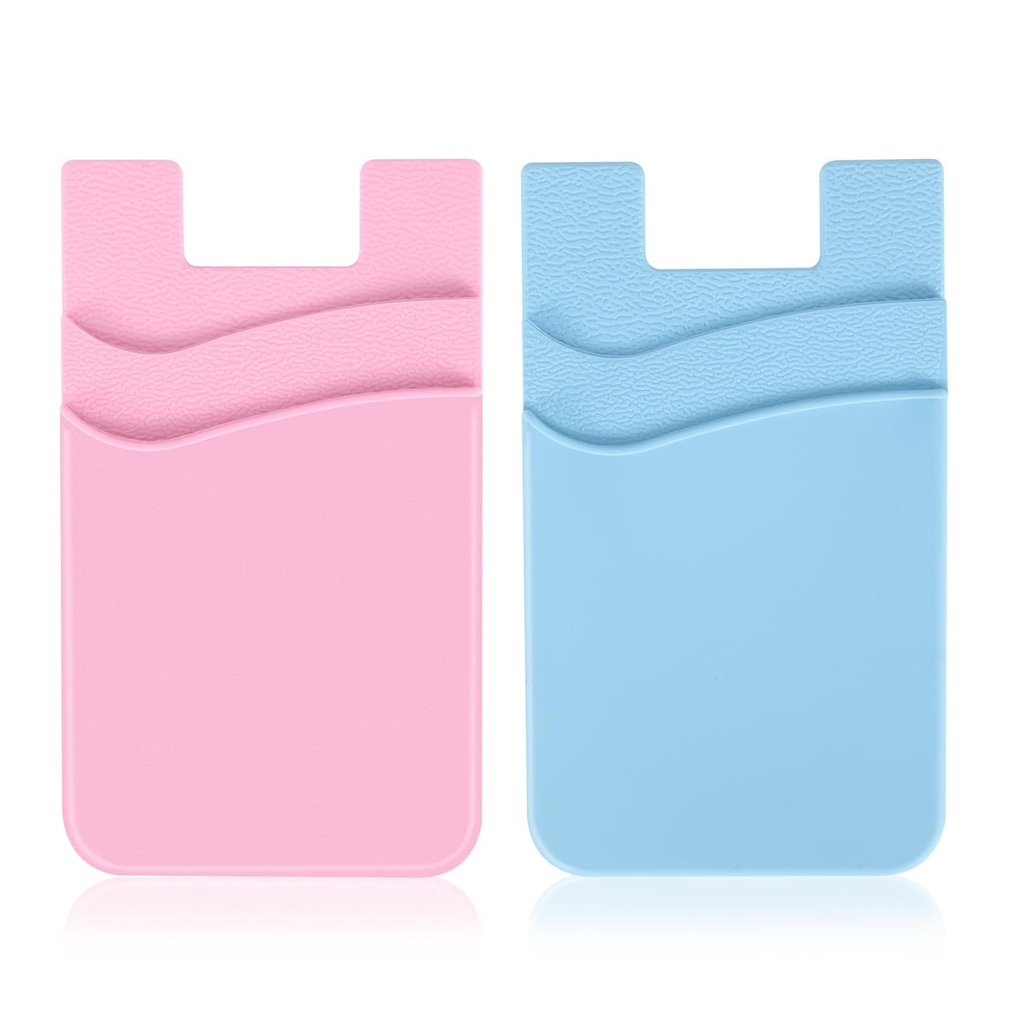 Zemexy 2Pack Phone Wallet,Silicone Credit Card Holder Stick on Double Pocket for Back of Cell Phone case-Sky Blue,Pink