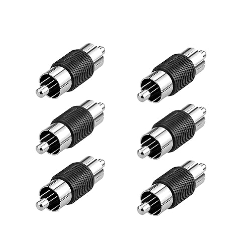Borsuer 6Pcs RCA Male to Male Adapter Audio Video Nickel Plated RCA Male Coupler Connector Adapter for RCA Cable Extension