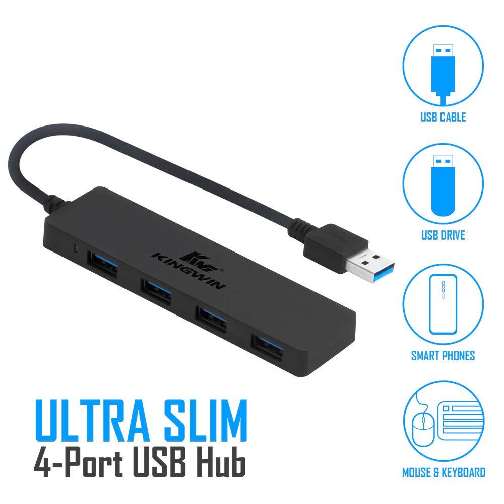 Kingwin USB Hub 4 Port USB 3.0 Data Hub for Mobile SSD, MacBook, Mac Pro/ Mini, iMac, Chromebook, Surface Pro, USB Flash Drives, Notebook PC, XPS