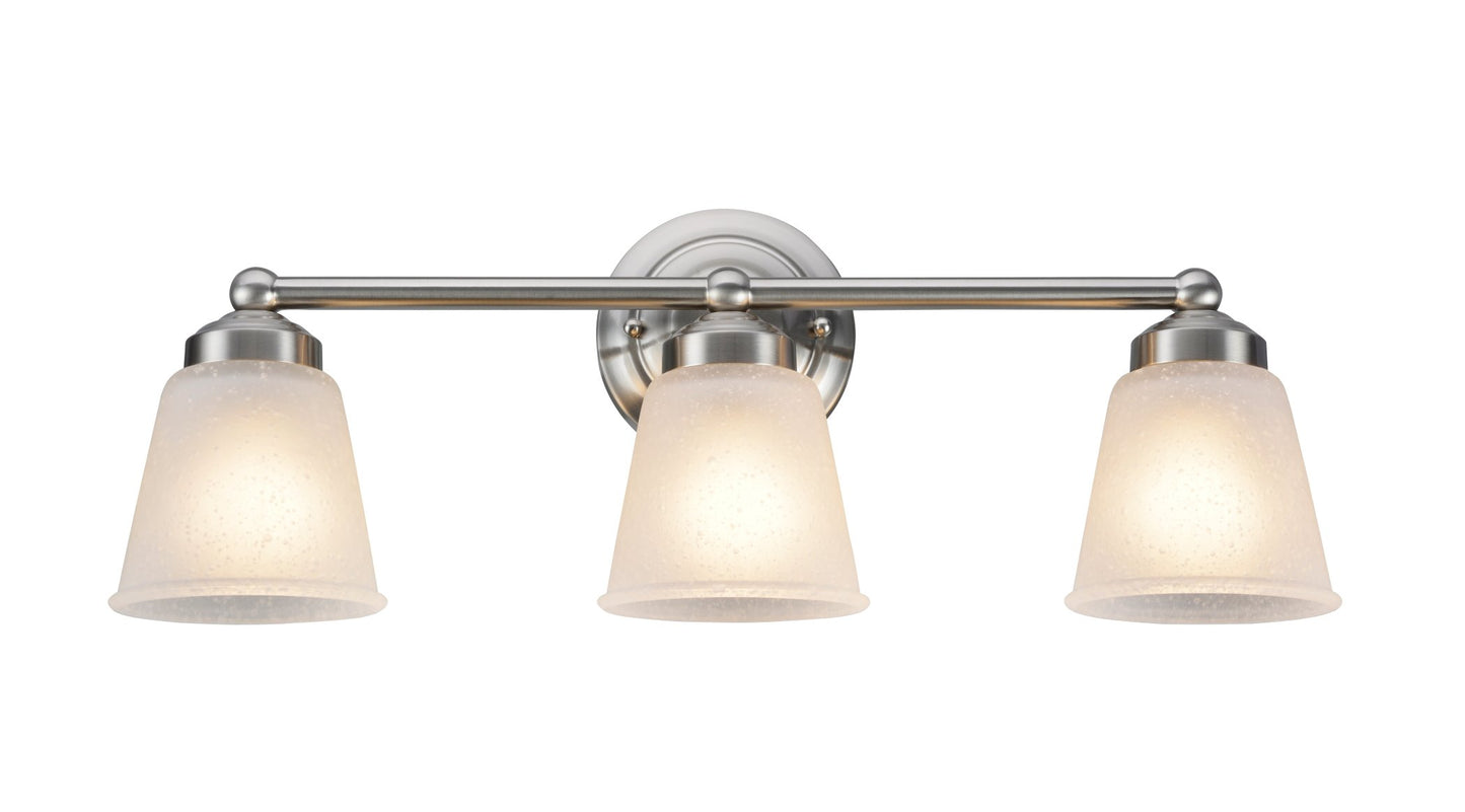 Aspen Creative 62014-1, Three-Light Metal Bathroom Vanity Wall Light Fixture, 24" Wide, Transitional Design in Satin Nickel with Frosted Seeded Glass
