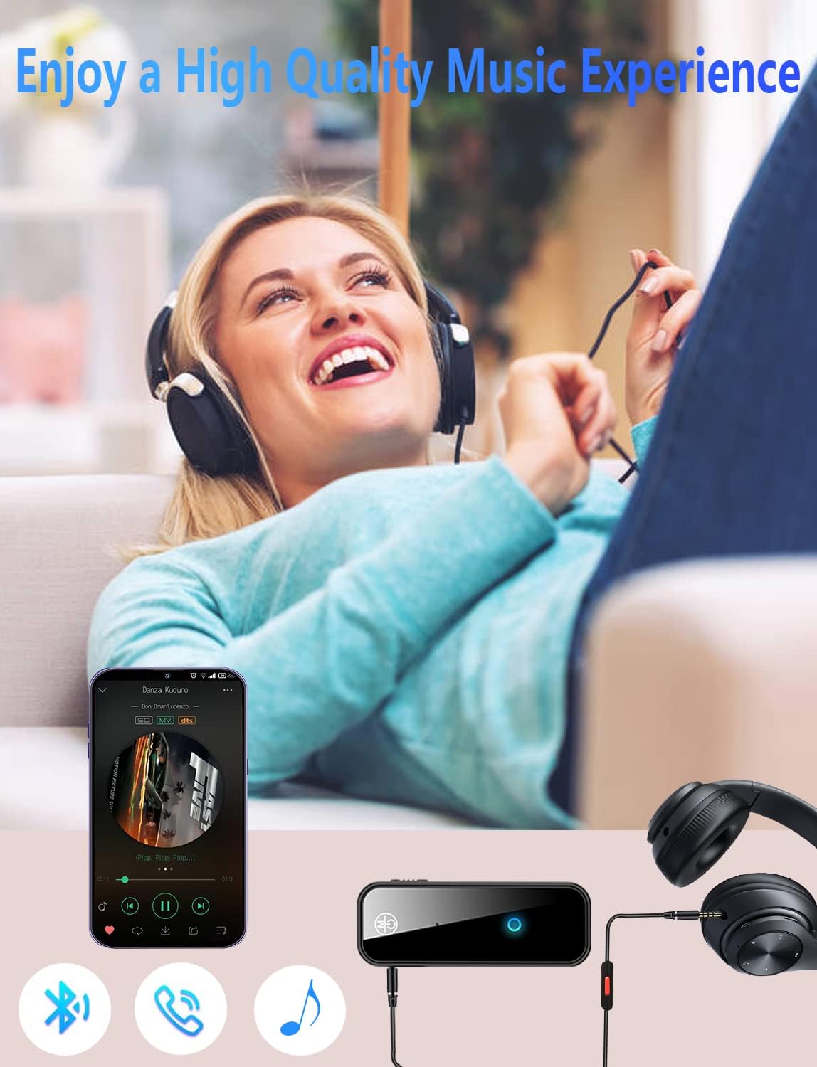 2 in 1 Bluetooth 5.3 Transmitter Receiver, AUX Wireless Bluetooth Audio Adapter for Car, TV, Speaker, Stereo System and Headphones