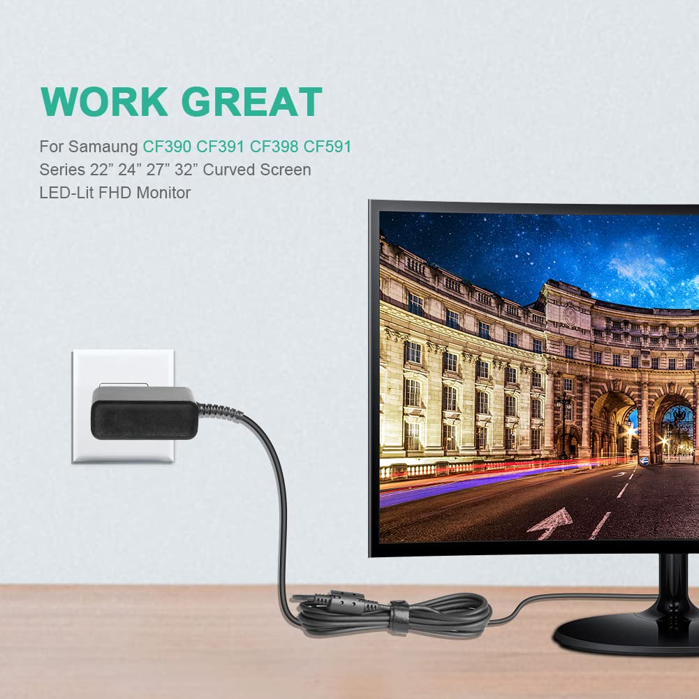 HKY 14V AC Adapter Charger Compatible with Samsung CF390 CF391 CF396 CF398 CF591 Series 22" 24" 27" 32" Curved Screen LED-Lit FHD Monitor…