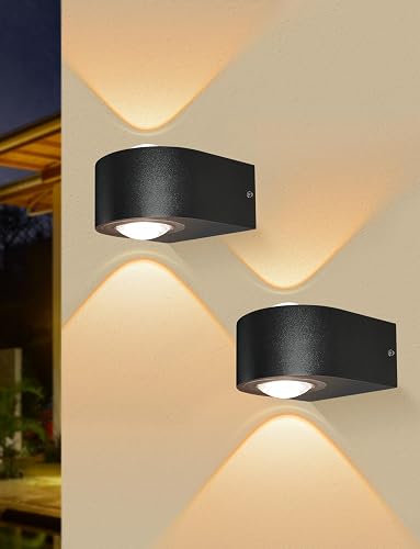 Outdoor Wall Lights 8W, 3000K 705 LM Modern Porch Light, Up Down Lights, Matte Black Waterproof Wall Sconce, Aluminum, Exterior Light Fixture Wall
