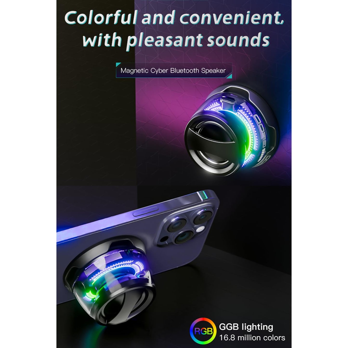 G200 Magnetic Bluetooth Speaker,Multifunctional Magnetic Bluetooth Speakers Portable Phone Stand for iPhone, Golf Cart & Anything Metal,RGB Lights