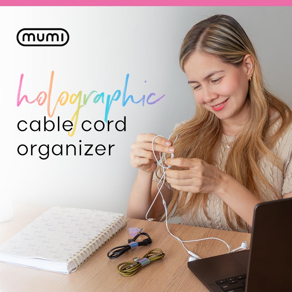 MUMI Holographic Cord Organizer - Stylish Cable Ties and Cord Wraps for Cable Management - Set of 3 Durable 3.1 x 0.78-inch Straps