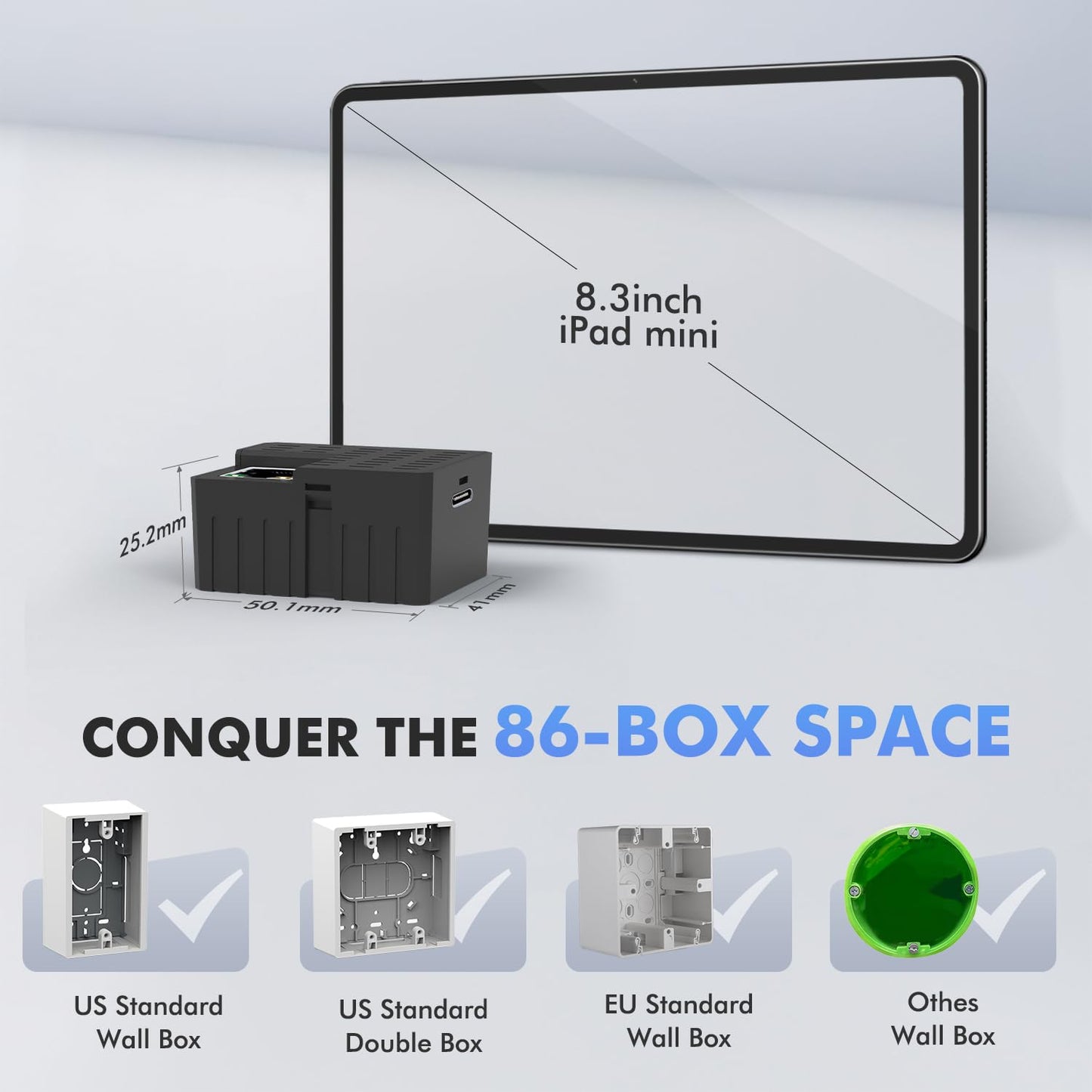 Agile Universal PoE Flush Tablet Wall Mount Kit with Bracket & Flat Cable