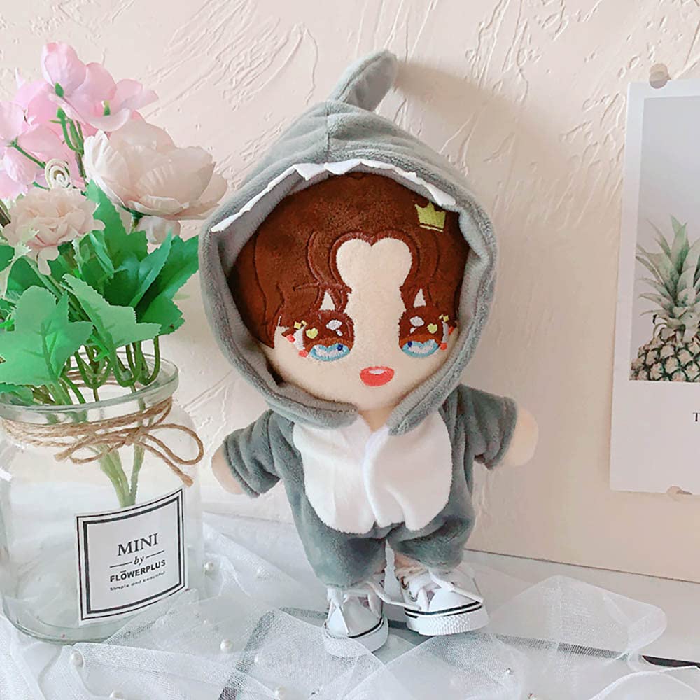 niannyyhouse Shark Clothes 20cm(7.8in) Plush Doll Clothes Onesies + Shoe 2-Piece Set Gray Pajamas (Gray)