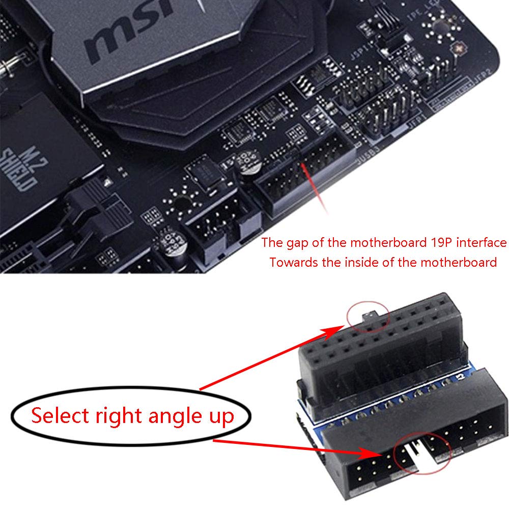 DGZZI USB 3.0 90 Degree Adapter Black USB 3.0 19Pin/20Pin Male to Female L Turn Right Angle Power Adapter Board for Motherboard Up Angled