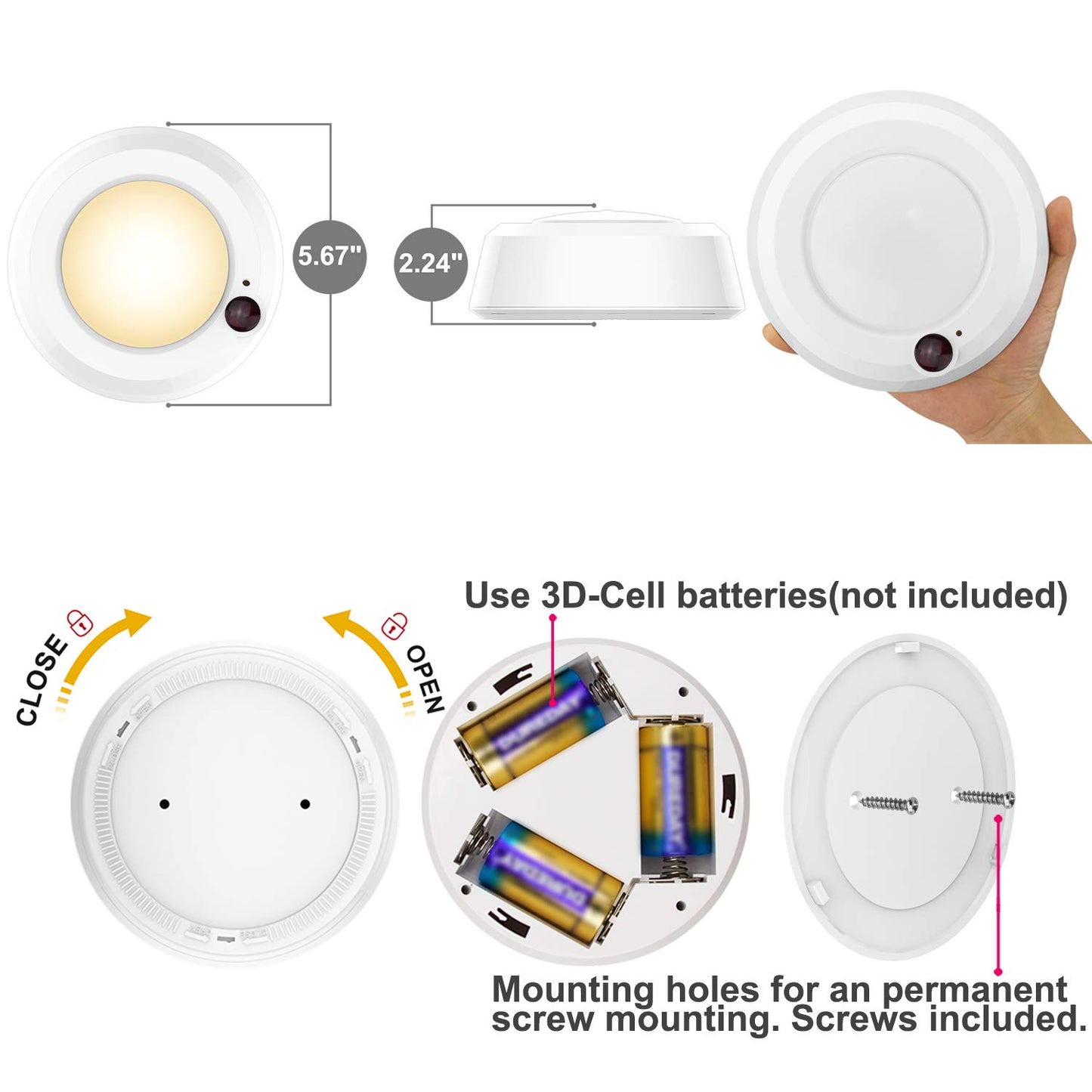 LUXSWAY Wireless Battery Ceiling Lights, Remote Shower Lights Color Changing, 300 Lumens Dimmable Wireless Ceiling Lights for Bedroom Shower Closet
