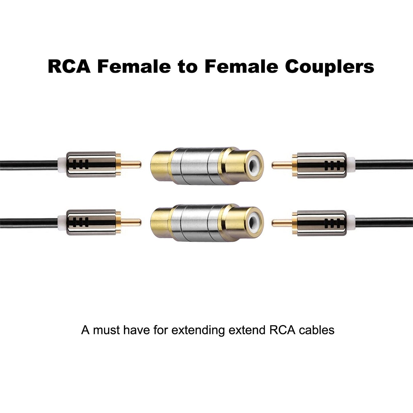 Borsuer 2Pcs RCA Female to Female Coupler Gold Plated Video and Audio Female Adapters Barrel connectors Extend RCA Cables