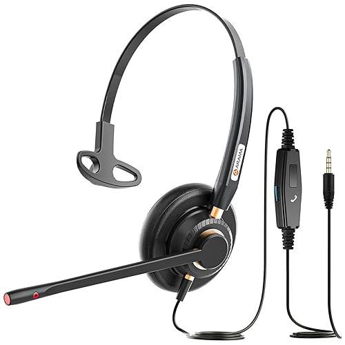 Arama Cell Phone Headset with Mic Noise Canceling, 3.5mm Wired Headset for iPhone Samsung PC iPad, Computer Headset for Skype for Business Office