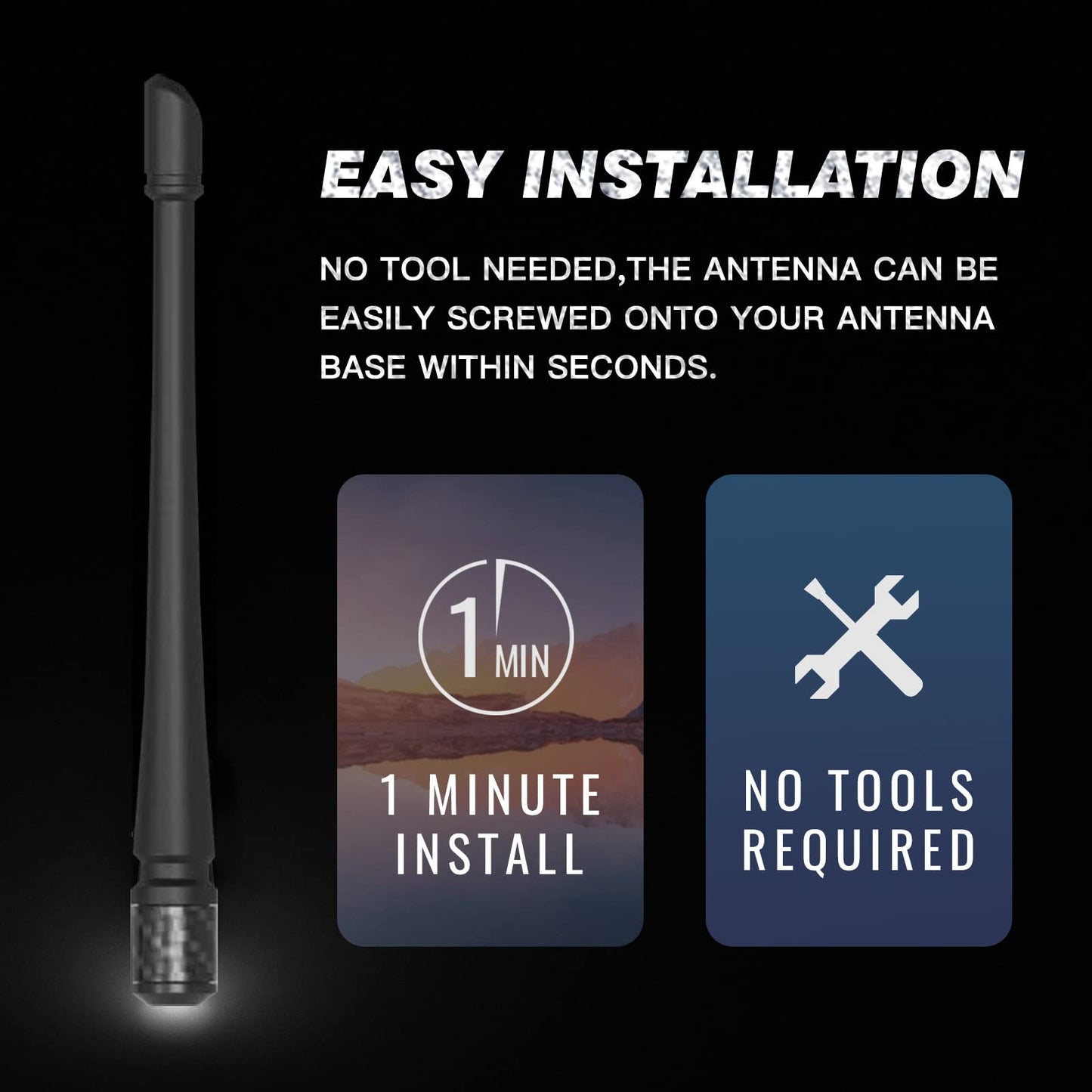 RYDONAIR Short Antenna Compatible with Jeep Wrangler 2007+ & Jeep Gladiator 2020+, Internal Copper Coil for Enhanced Reception, Car Wash Proof, 7