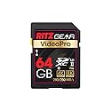 Ritz Gear 64GB High-Speed SDXC UHS-II SD Card, C10, U3, V90, Full-HD & 8K Memory Card for DSLR, Cinema-Quality Video Cameras