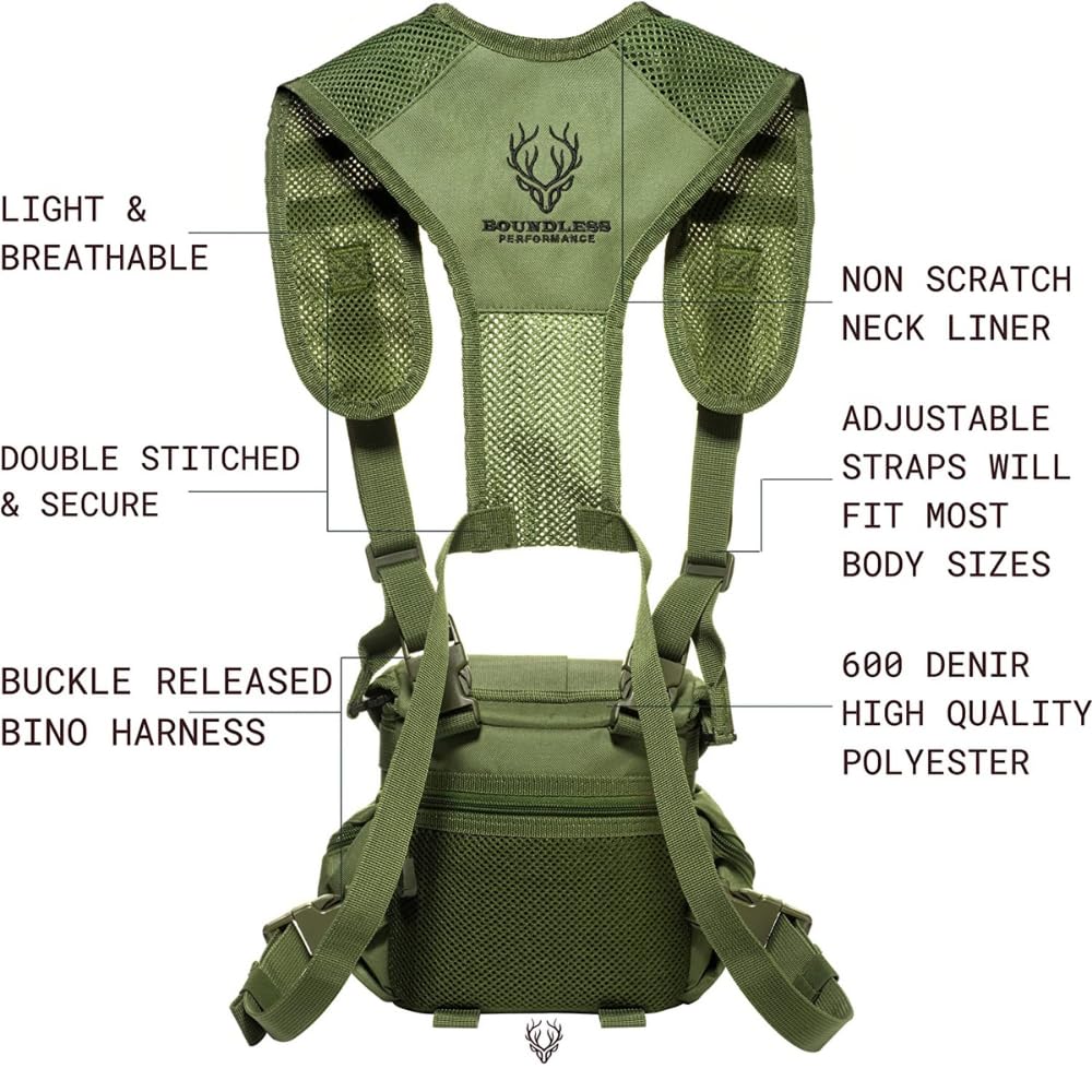 Binocular Harness Chest Pack - Lightweight Bino Harness with Rangefinder Pouch, Silent Hunting Chest Rig and Binocular Case w/ MOLLE system, Veteran