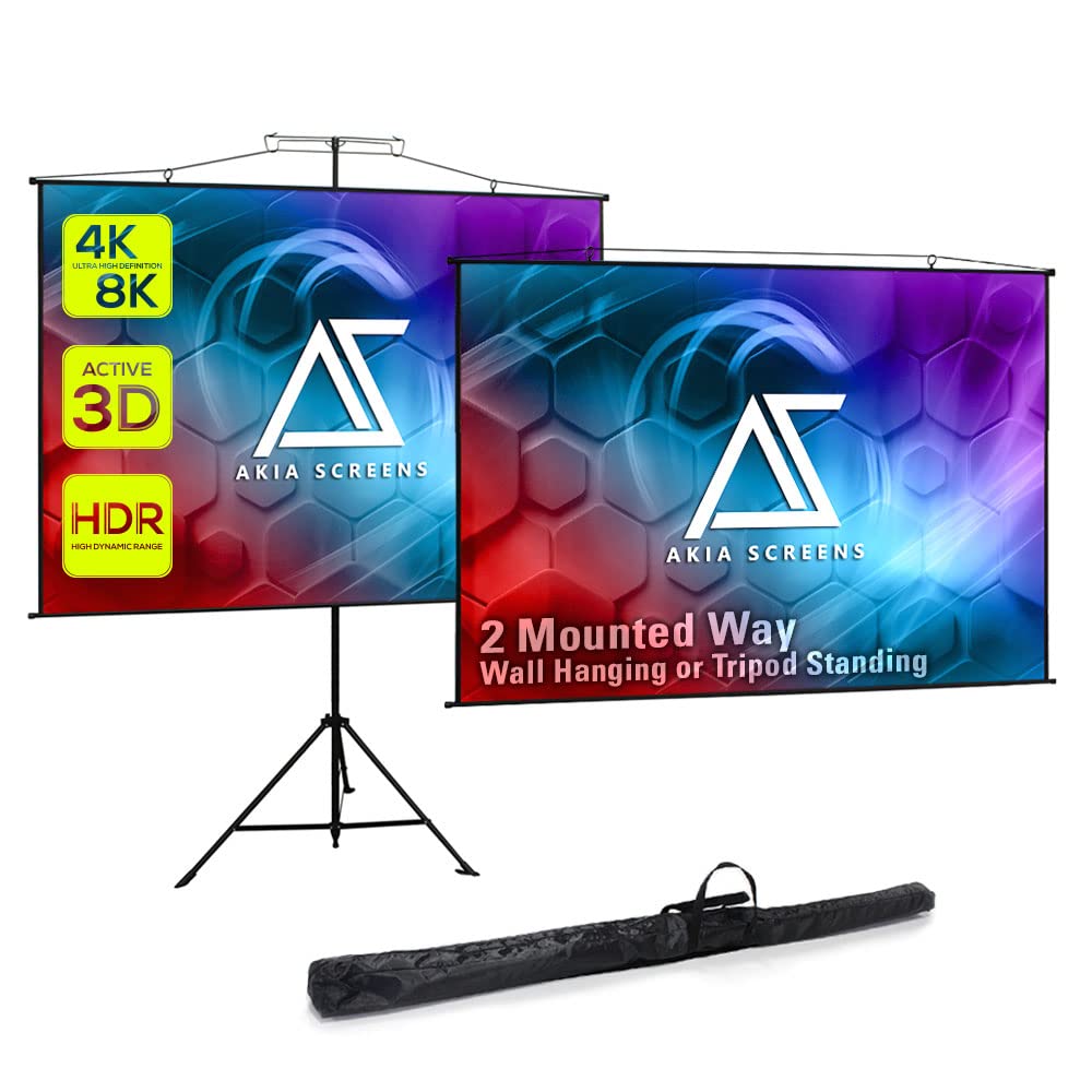 Akia Screens 2-in-1 110" Portable Projector Screen with Stand & Carry Bag, 4:3/16:9 Retractable, Tripod or Wall Mount, Indoor Outdoor Home Theater