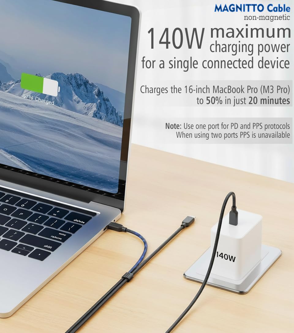 MAGNITTO USB C to USB C Cable 7.5ft 140W Max, 2-in-1 Fast Charging for iPhone 17/17 Pro Max/16 Series,MacBook Air/Pro,and More, Durable Cord
