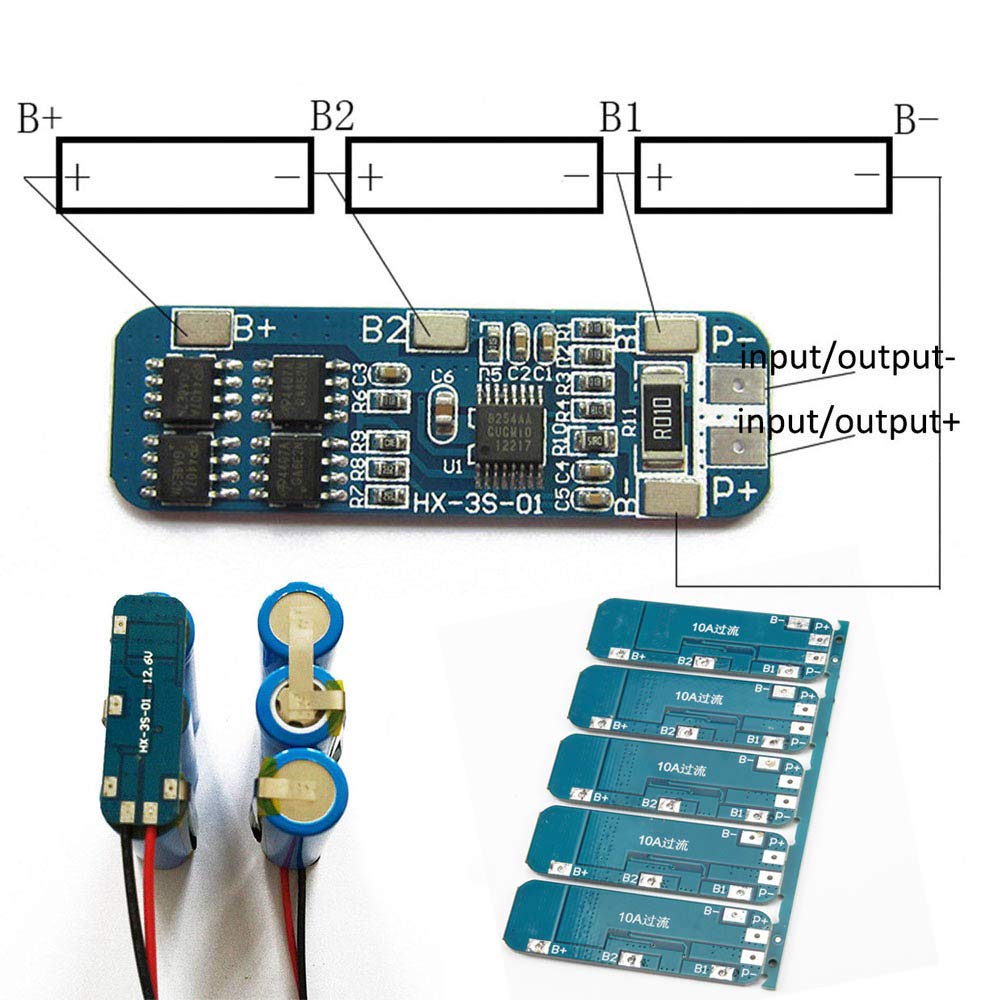 Comidox 3S 12V 10A 18650 Lithium Battery Protection Board BMS Li-ion Charger Protection Module Anti-Overcharge/Over-Discharge/Over-Current/Short…