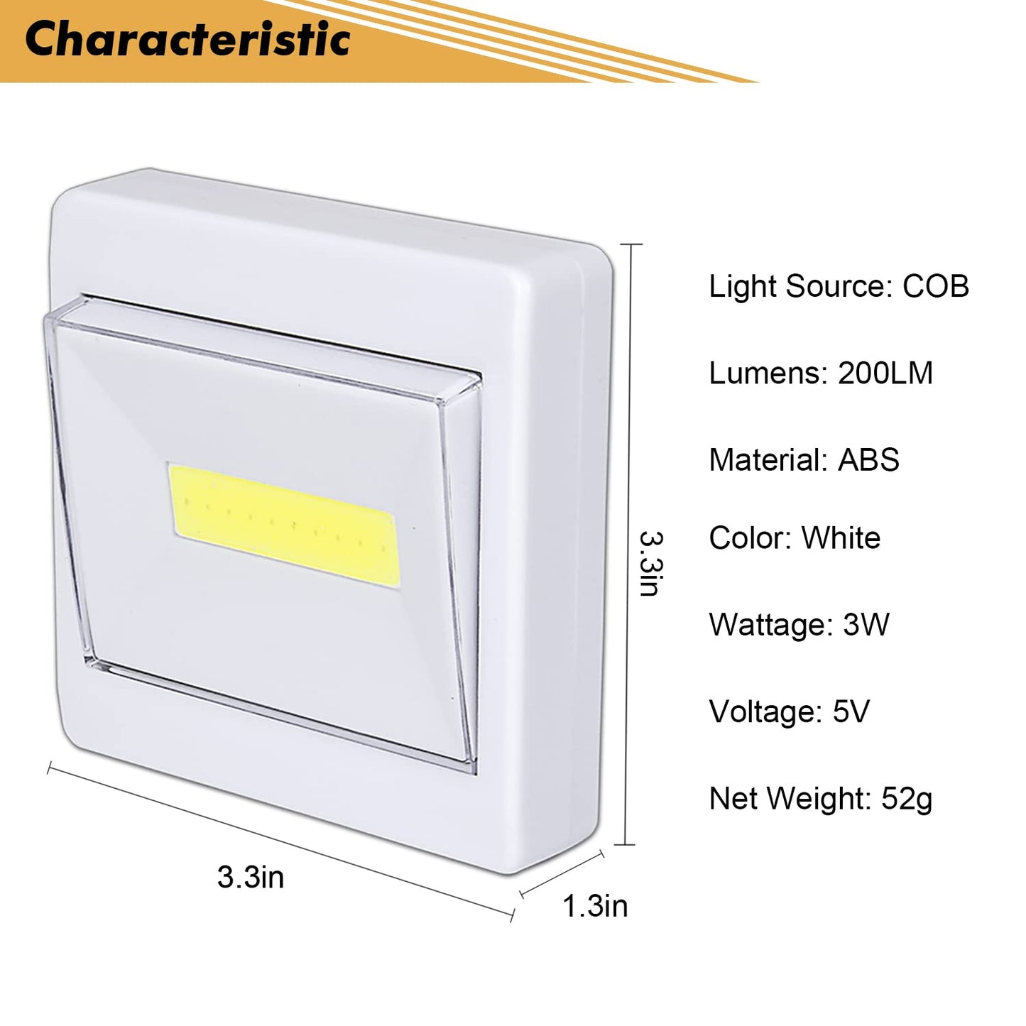 TBTeek Closet Light, Super Bright, Battery Operated, Stick Anywhere, 200 LM Cob Led Lamp, Light Switch Nightlight, Tap Lights for Closet, Shed, Attic