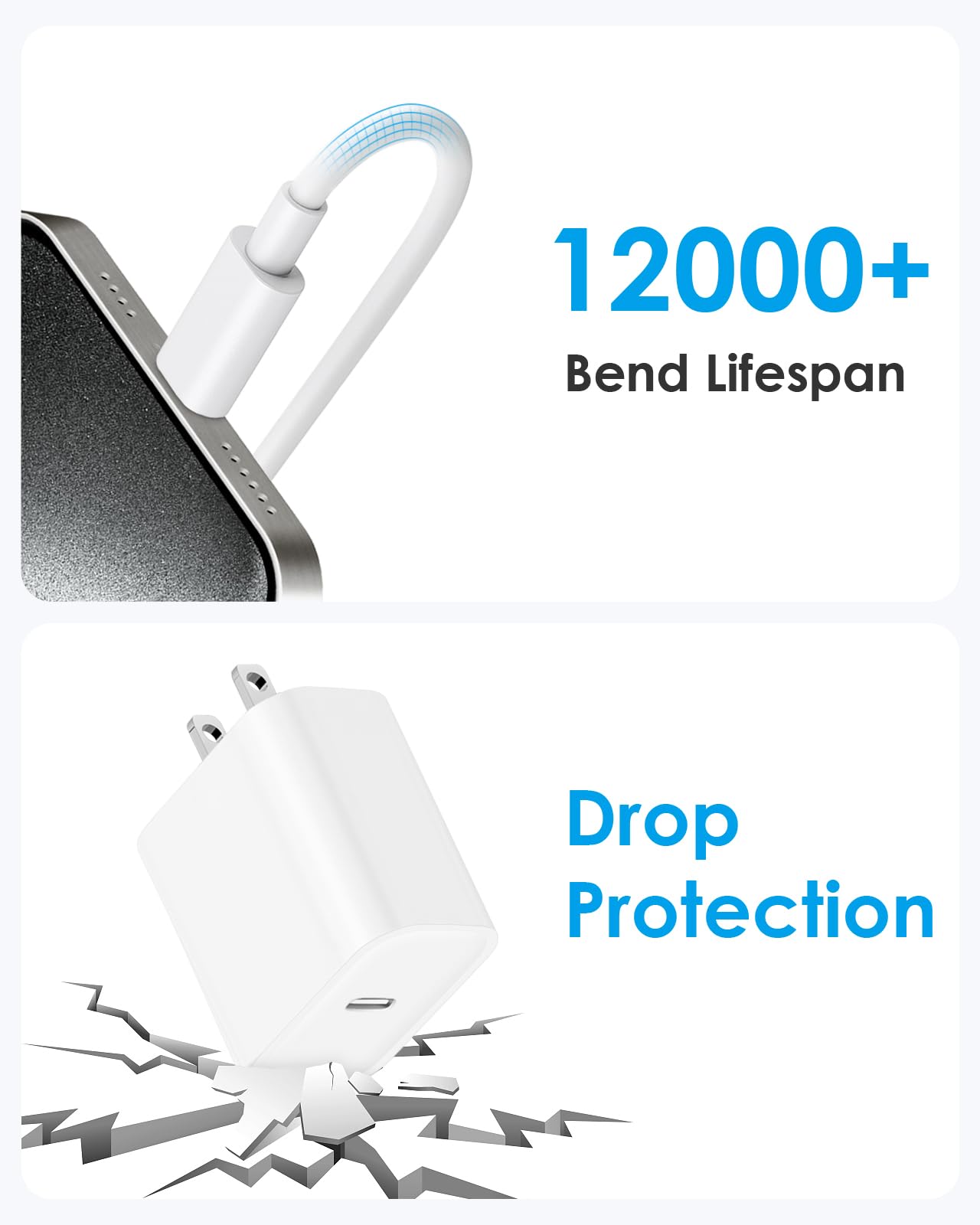 Brasag i Phone 17 16 15 Charger Fast Charging - 20W PD Fast Charger Block with 6Ft USB C Cable for i Phone 17/16/15 Series, i Pad Pro/Air/Mini, Galaxy