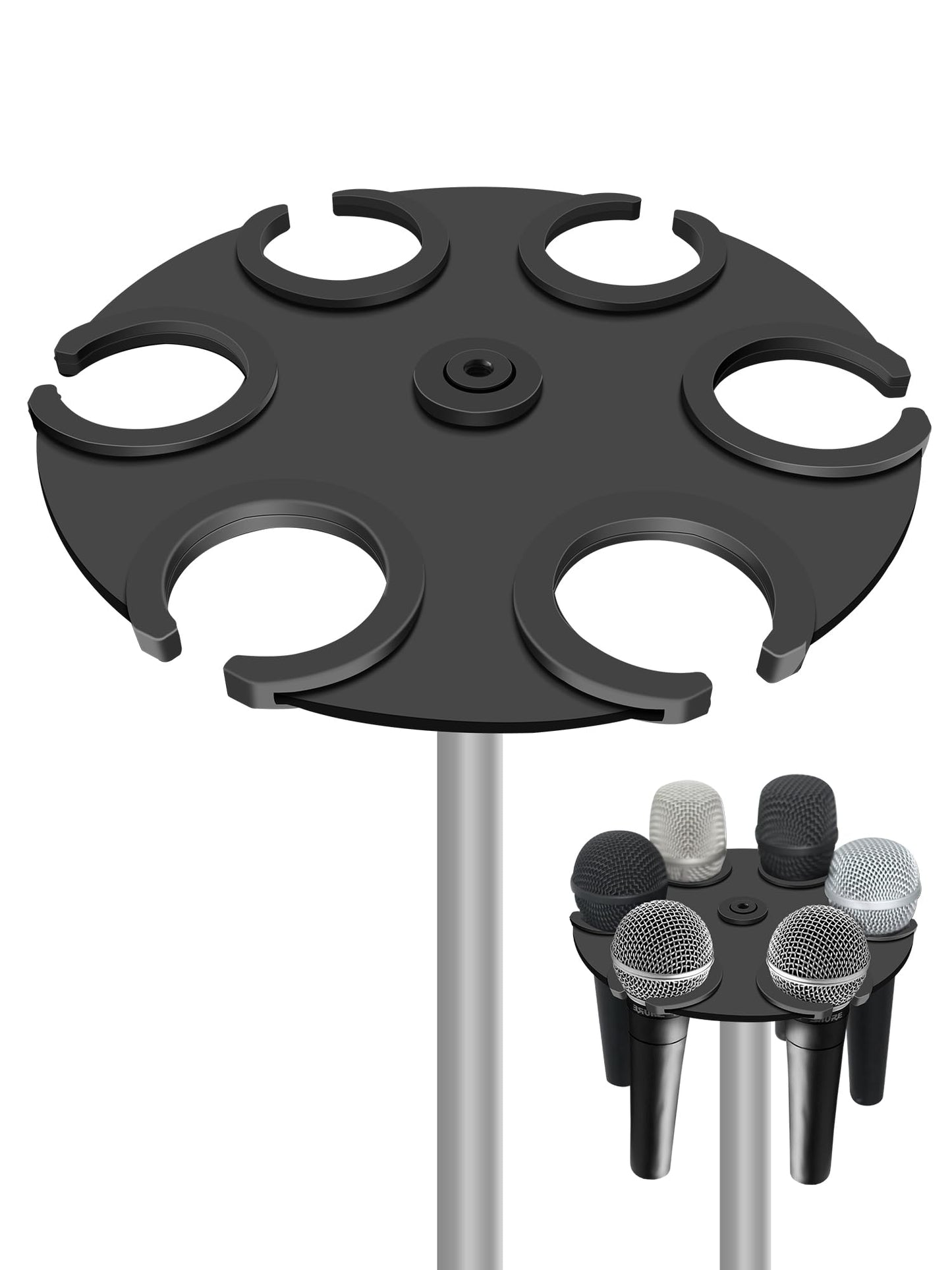 jidinung Multi-Mic Holder Up to 6 Mics (Aluminum/Rubber Padding) for Handheld Dynamic, Wired & Wireless Mics, Mic Stand Organizer, Mounts to 5/8"-27