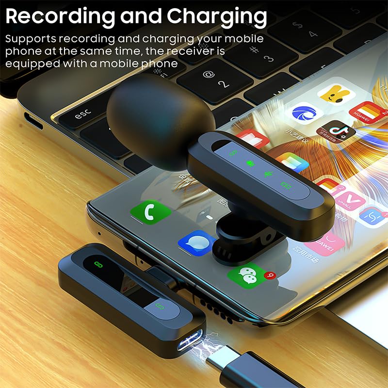 2-Pack Wireless Mini Microphone for iPhone 15,16,17, Lavalier Microphone for Video Recording, 2 In 1 Noise Reduction Lapel Mic For Android, Ipad, PC