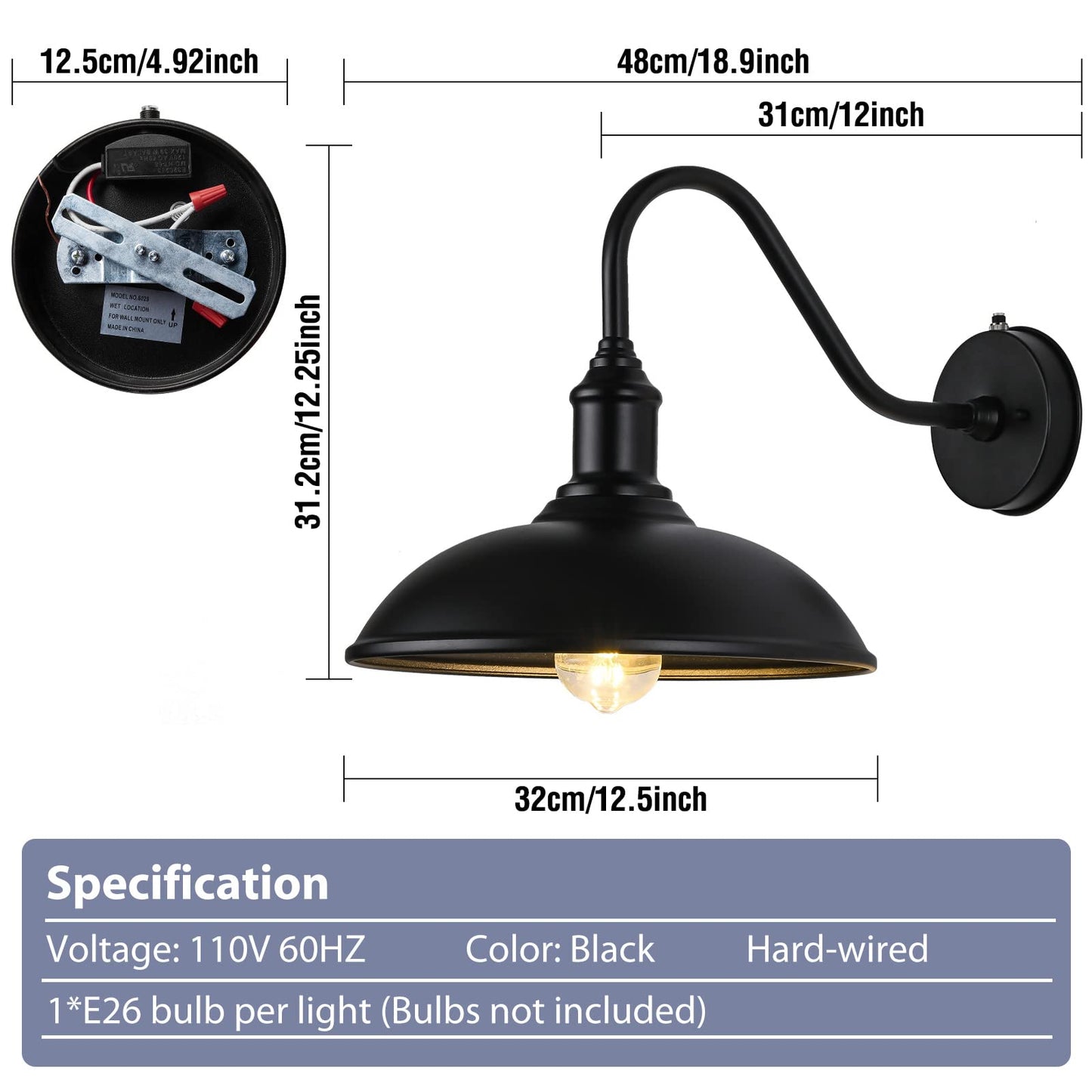 Naurham Outdoor Barn Light Fixtures - Dusk to Dawn Exterior Farmhouse Lighting for House with Anti-ponding Bottom, Barn Lights Outdoor Gooseneck