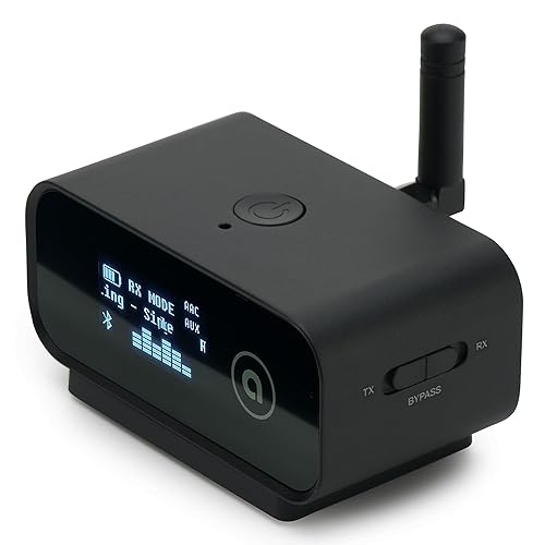 Auris Blume Duo HiFi Bluetooth 5.0 Music TV Transmitter & Receiver Long Range Wireless Adapter | Audiophile DAC, LDAC, aptX HD/LL, Display, Battery