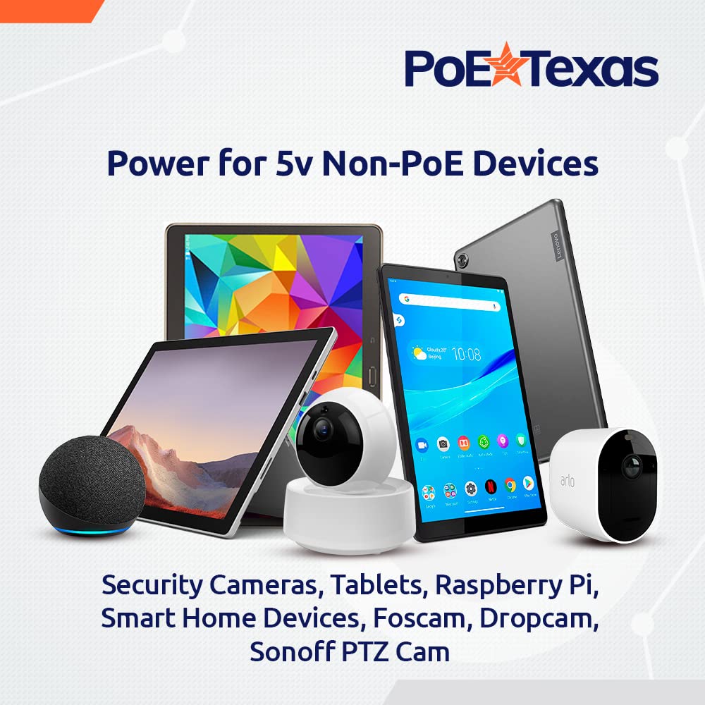PoE Texas 802.3af Power Over Ethernet PoE Splitter with 5 Volts 10 Watts Output - for 5V Non-PoE Security Camera and Devices Like Foscam, Sonoff