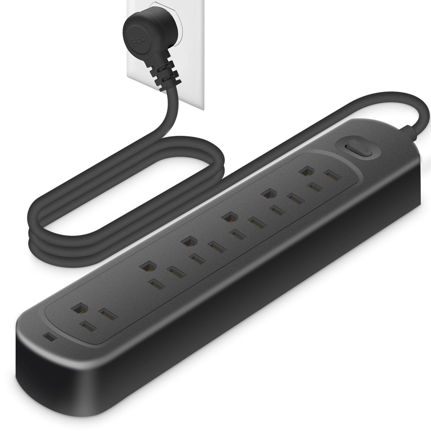 Power Strip Surge Protector Socket, 6 Outlets for Multiple Devices, 10Ft Flat Plug Heavy Duty Extension Cord, Power Delivery Charging Power Strip
