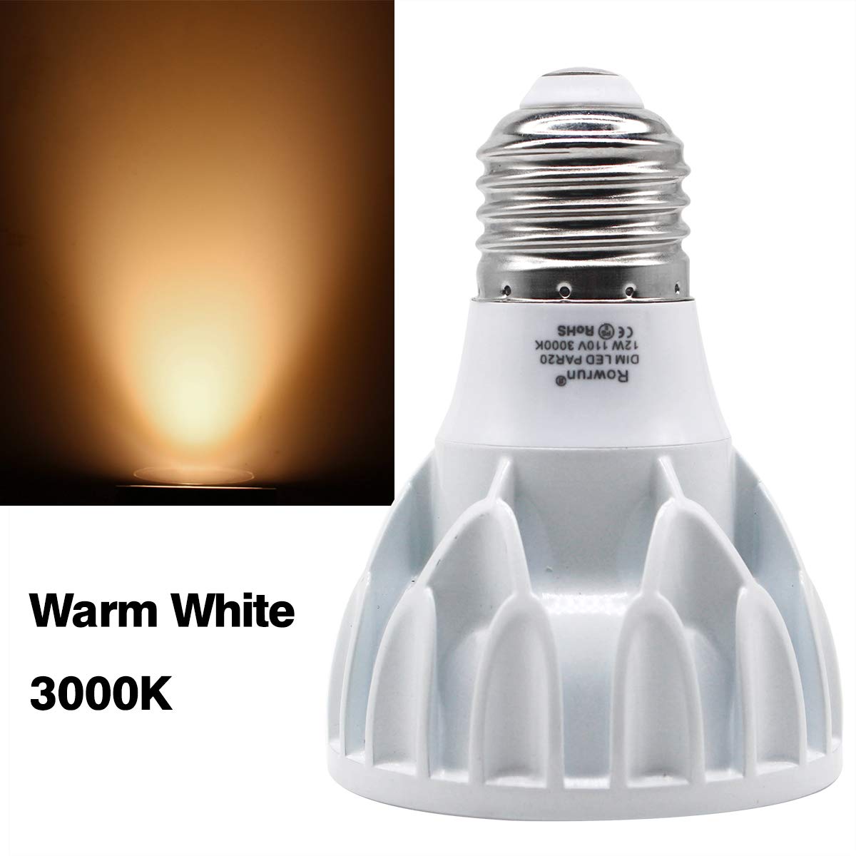 Rowrun PAR20 E26 Dimmable COB Bulb 12W Warm White 3000K Can Light 2 Pack