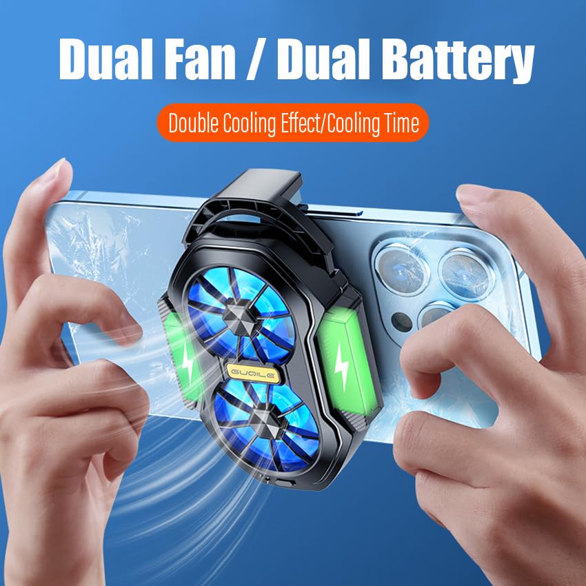 Mobile Phone Cooler with Dual Cooling fan, Cell Phone Radiator Heatsink for iPhone Android Smartphones with Rechargeable Battery, L2R2 Mobile Phone