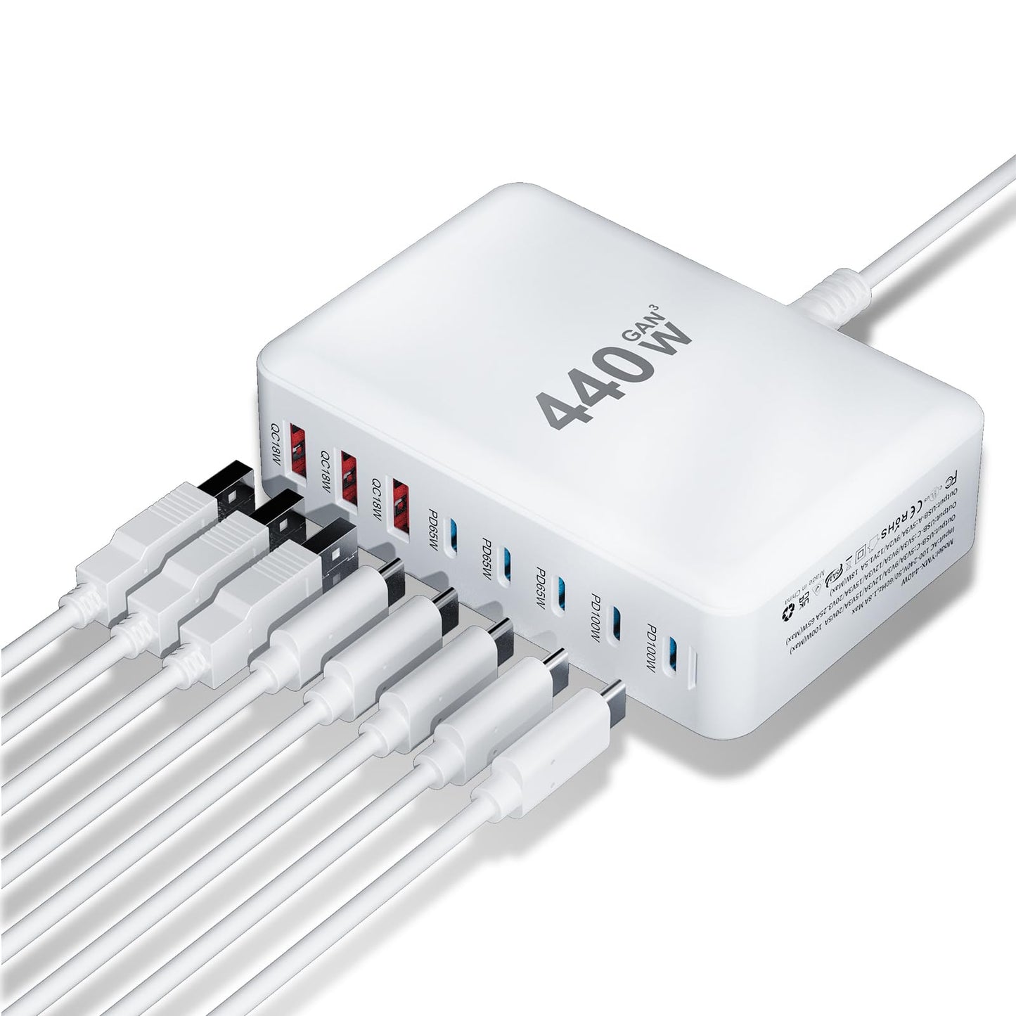 USB C Charger 440W USB C Charger Block,Upgraded GaN IV 8-Port Charging Station Hub,Travel Essentials 100W Fast Charging Laptop Adapter for MacBook