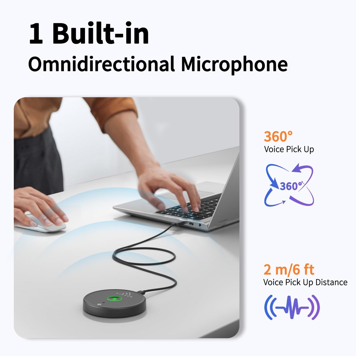 AIRHUG USB Microphone No Speaker,Desktop Computer Mic, Mute Button with LED Indicator,AI Noise Reduction,Plug & Play Omnidirectional Condenser PC