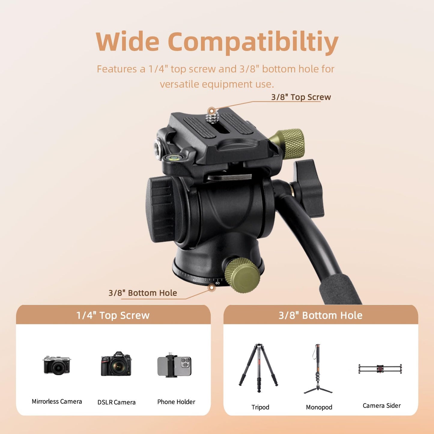 Cayer CH10L Carbon Fiber Tripod with S1 Mini Fluid Head, 28" Compact Desktop Stand, Tabletop Camera Support with Center Column for Mirrorless Cameras
