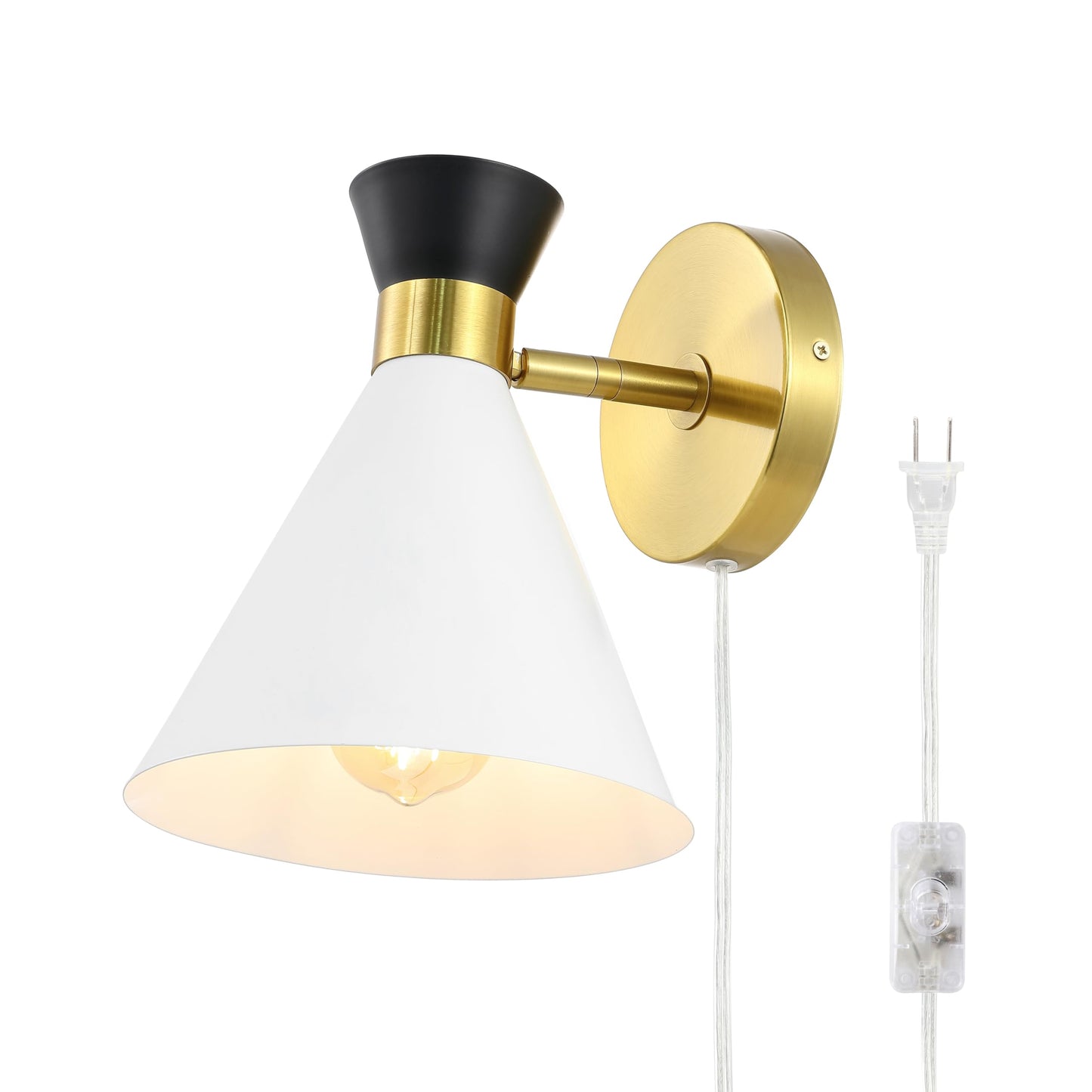 SAFAVIEH Lighting Collection Jordie Modern Black/White/Brass Downlight Wall Sconce Light Fixture, Ideal for Bathroom, Entryway, Vanity, Foyer
