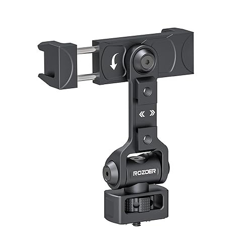 ROZOER 360° Phone Clip Mount with 1/4"-20 Screw & Locating Pins for Arri, Rotatable Phone Holder with 3 Cold Shoes for LED Lights, Mics