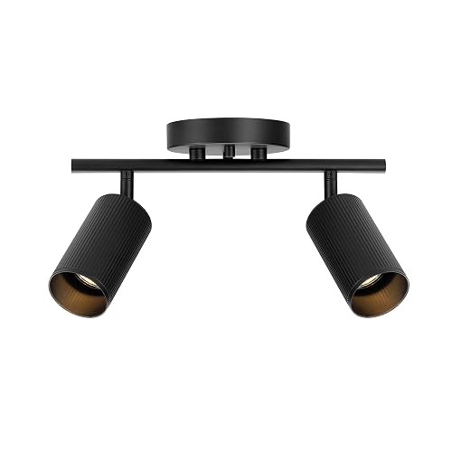 Globe Electric 64000114 2-Light Track Lighting Spotlight, Matte Black Finish, Ribbed Shades, Adjustable Heads, Compact 12-Inch Fixture, GU10 Base