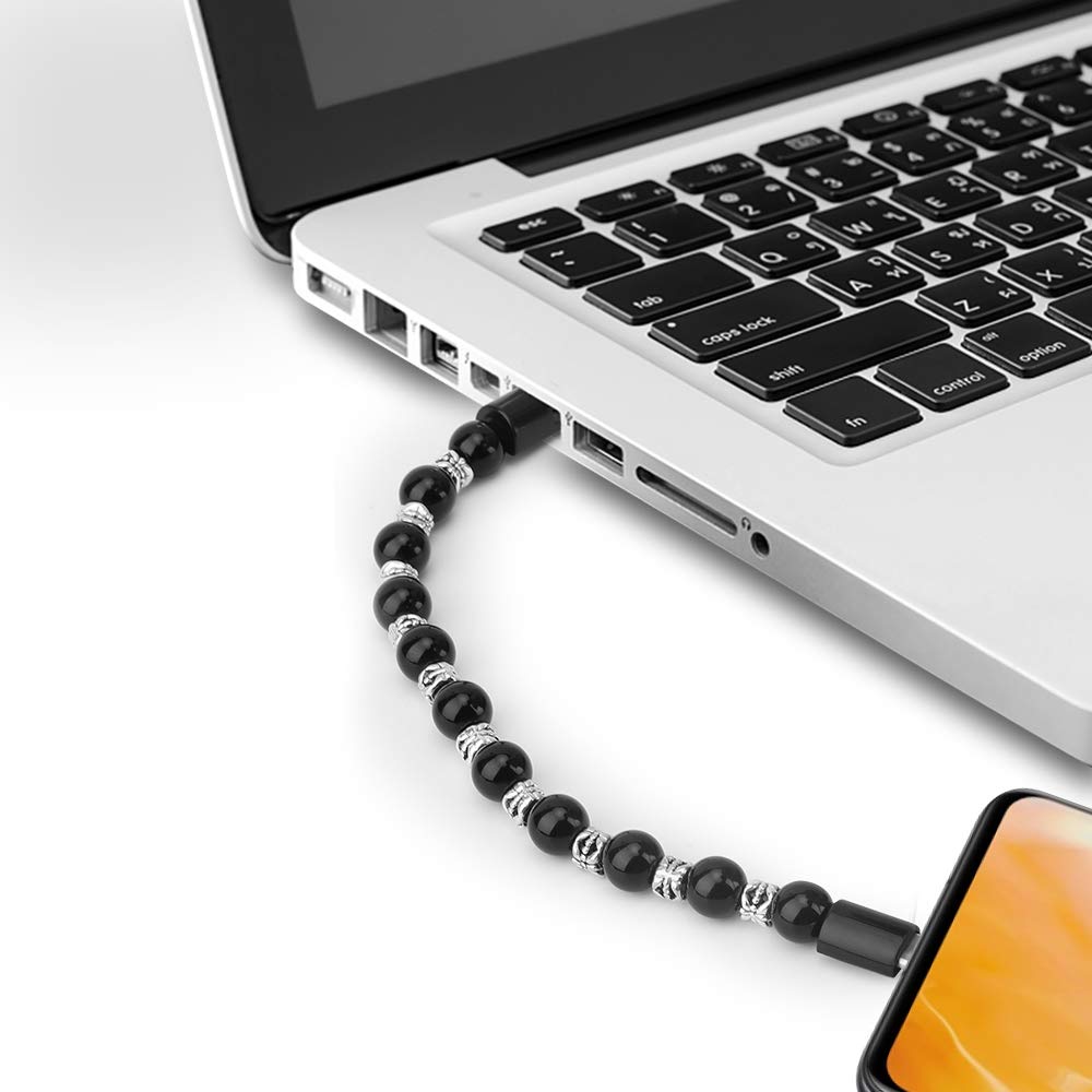 Charging Bracelets Cable Charger Cord Fashion Prayer Beads Wrist Line Black (for Apple)