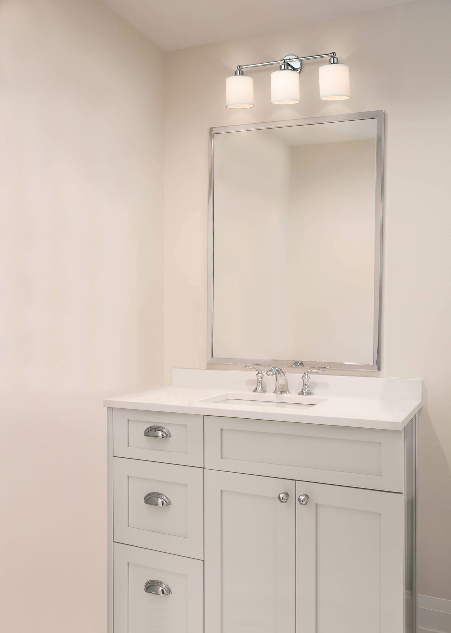 XiNBEi Lighting Wall Light, Bathroom Vanity Light with Fabric Shade, 3 Light Wall Fixture Chrome Finish for Bathroom XB-W1214-3-CH