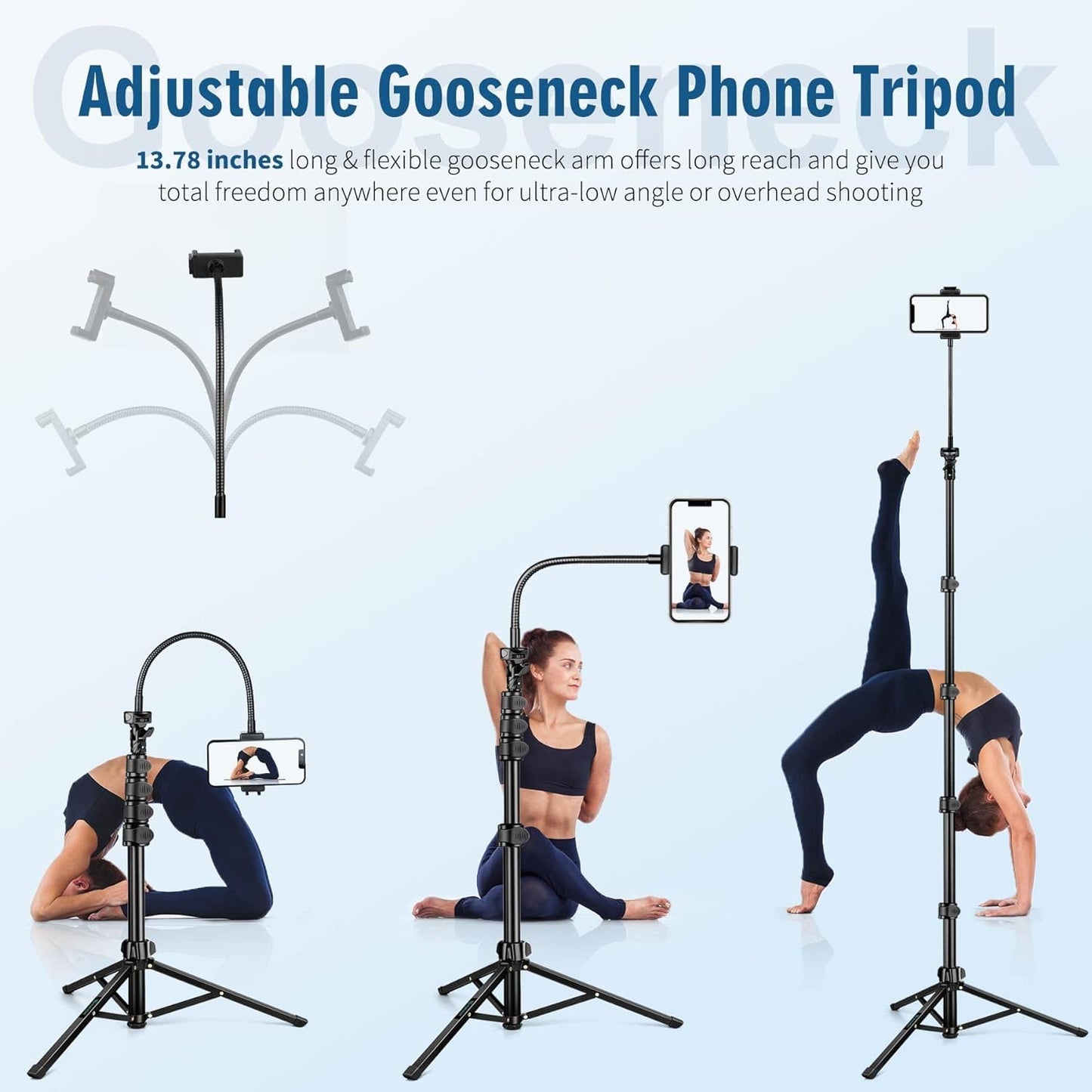 Selfie Stick Tripod, 85" Phone Tripod, Aluminum Tripod Stand for Video Recording Photo Vlog, Travel Cell Phone Tripod with Gooseneck/Remote/Phone