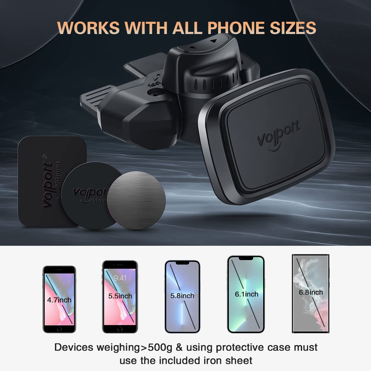 volport CD Slot Magnetic Car Mount - Universal 360° Magnetic Holder for Smartphones, Mini Tablets, GPS - Compatible with iPhone 15/14/13/12/11 Pro