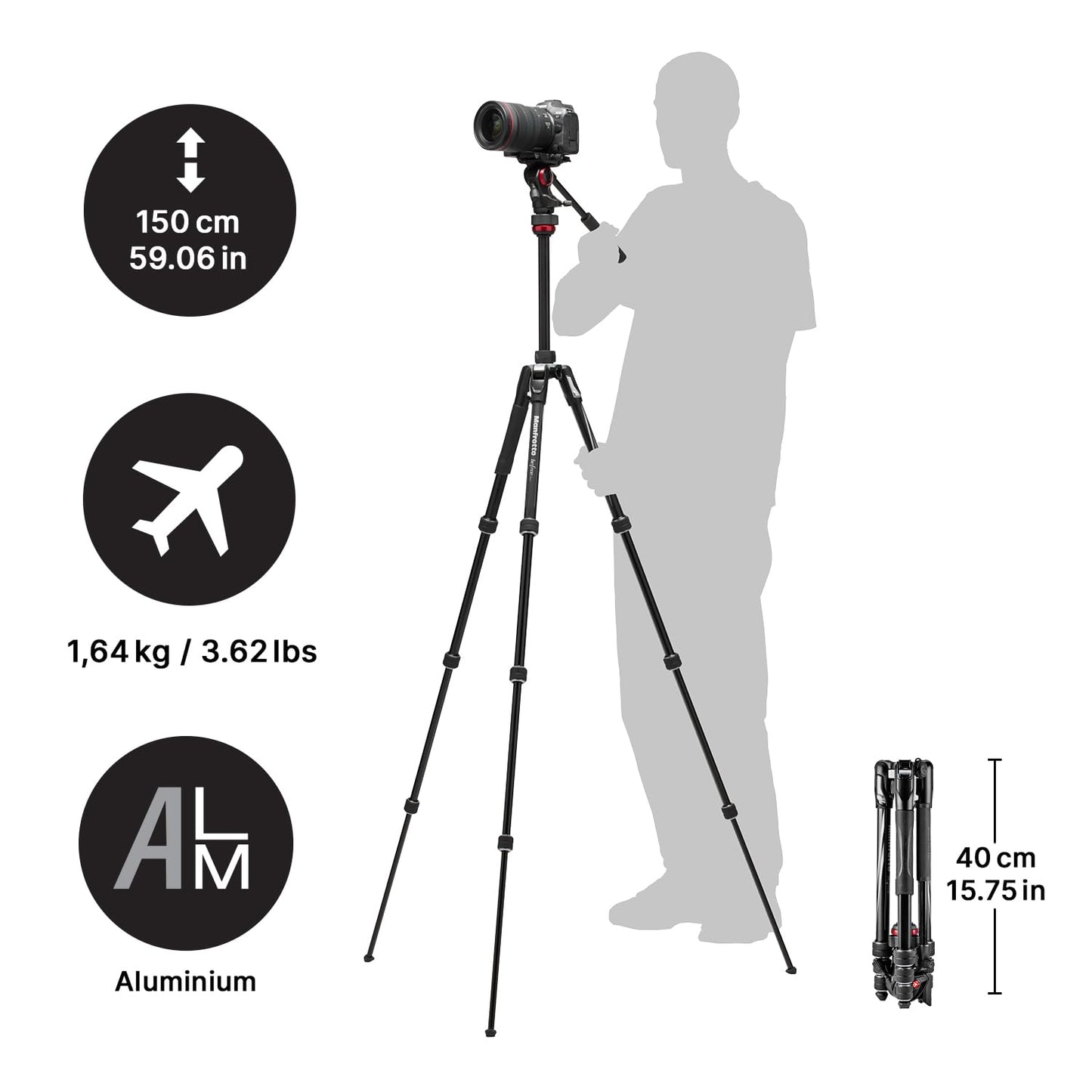 Manfrotto Befree Live Twist, Travel Tripod in Aluminum with Twist Closure, Camera Tripod for DSLR, Mirrorless, Reflex Cameras and Video Cameras