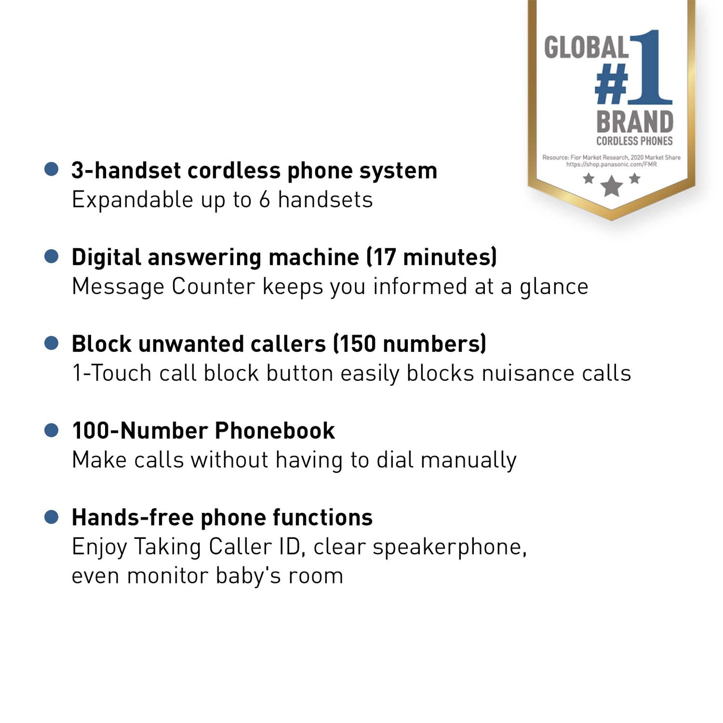 Panasonic Expandable Cordless Phone System with Answering Machine and Call Block - 3 Cordless Handsets - KX-TGD633W (White/Silver)
