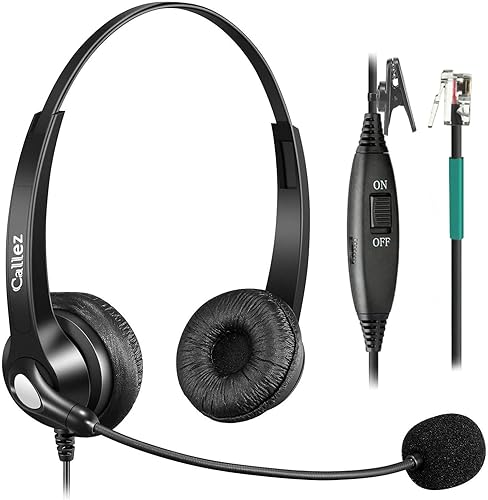 Callez RJ9 Telephone Headset Dual for Polycom Phone with Noise Cancelling Mic & Corded Office Phone Headset Compatible with Polycom Avaya Plantronics