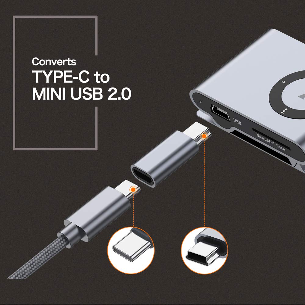 USB C to Mini USB 2.0 Adapter, (2-Pack)Type C Female to Mini USB 2.0 Male Convert Connector Support Charge & Data Sync Compatible GoPro Hero 3+, MP3…